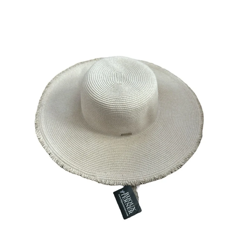 Bijoux Terner Summer Sun Hat Wide Brim‎ Frayed Edge Beach Vacation Wear NWT